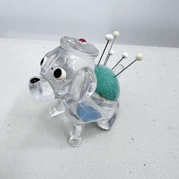 Vintage Unique Acrylic Dog Pin Cushion Needle Holder Sewing - Picture 2 of 5